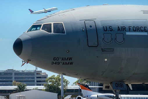 Changi Airport, Singapore - February 12, 2020 : Boeing C-17A Globemaster III Military Transport Aircraft (Reg 05-5153) Of United States Air Force On Display In Singapore Airshow.