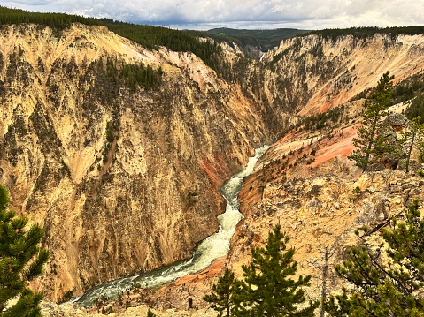 Rainbows at Lower Falls on the Grand Canyon in Yellowstone National Park, WY, USA