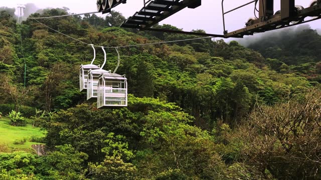 Cable car furnicular goes down mountain in Monteverde Costa Rica Cloud Forest