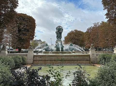Fontaine de l'Observatoire at the Jardin Marco Polo in Paris, France. It is also known as the Fountain for the four parts of the world