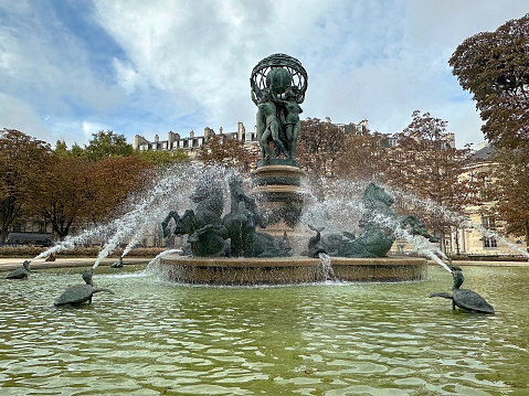 Fontaine de l'Observatoire at the Jardin Marco Polo in Paris, France. It is also known as the Fountain for the four parts of the world