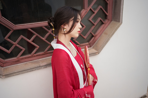 Chinese woman wearing red Hanfu