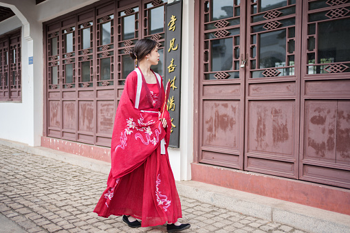 Chinese woman wearing red Hanfu