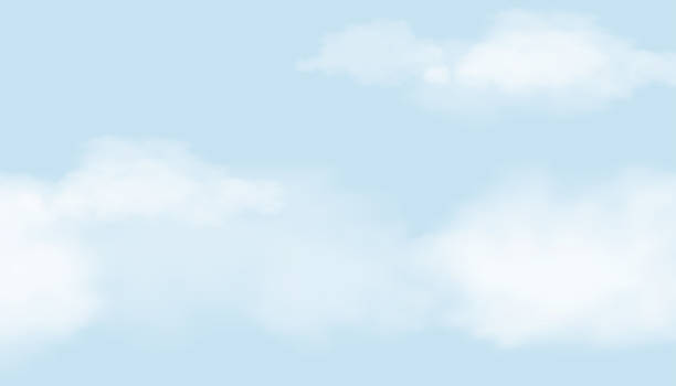 himmel blau, wolkenhintergrund, horizont frühling klarer himmel am morgen am strand, vektor schöne landschaft natur sonnenaufgang im sommer, hintergrund panoramabanner weiß weich flauschige wolken - wolken himmel stock-grafiken, -clipart, -cartoons und -symbole