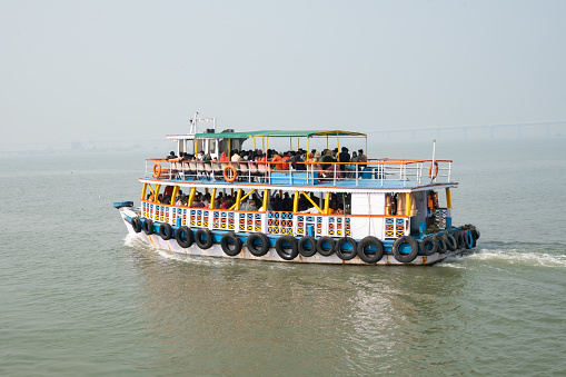 Mumbai, Maharashtra, India, 2nd of January 2024, Ferry with indian passengers to visit Elephanta island,