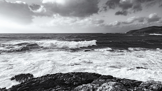 Waves Crashing Against the Rocks in Winter. Lires, Cee, Costa da Morte, Galicia, Spain.