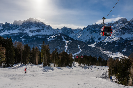 The Three Peaks (Drei Zinnen) ski resort in the UNESCO World Heritage site Dolomites in Italy.