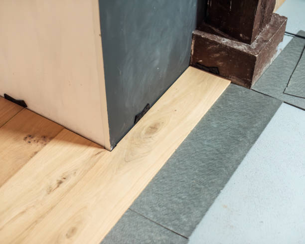 istock Newly laid parquet floor with insulation floor. 1934660789