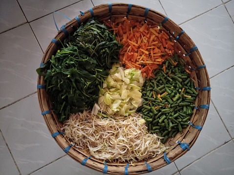 Vegetable ingredients ready to make traditional pecel