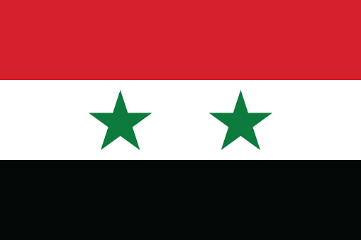 The flag of Syria. Flag icon. Standard color. Standard size. A rectangular flag. Computer illustration. Digital illustration. Vector illustration.