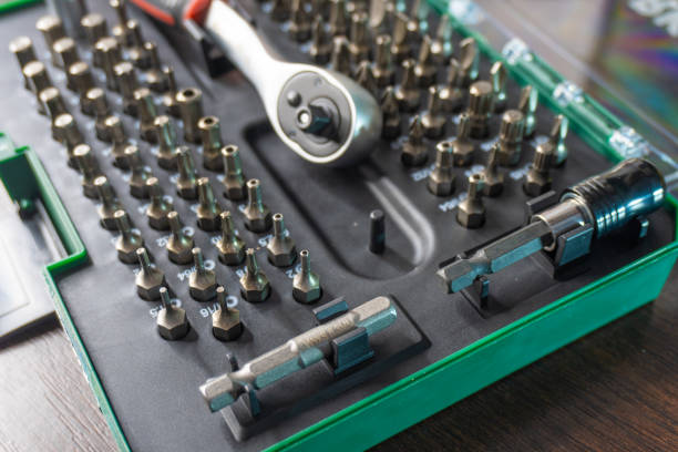 istock Screwdrivers for repair. Set of screwdriver bits. Metal bits for screwdrivers. Tool kit Bits and adapters for screwdrivers. 1934714354
