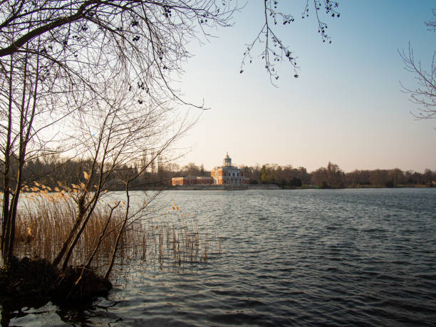 View to lake Heiliger See and marble palace (Marmorpalais ) in New Garden, Potsdam Brandenburg Germany