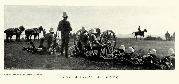 istock Military History British army soldiers using Maxim machine gun, Warfare, 1890s 19th Century 1934750542