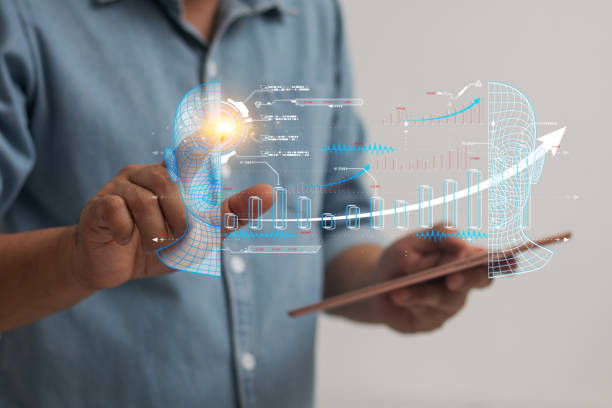 istock Businessman and robot touching AI digital screen. Concept icon: artificial intelligence, innovative technology, future, internet network communication. Financial graph. 1934758219
