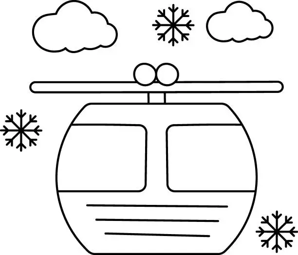 Vector illustration of Aerial tramway Concept, Cable Car with Snowy Weather Vector Design, Wandering and Leisure Symbol, Touring and Pleasure Sign, Odyssey and Escapade Stock,  Alpine regions transport illustration,