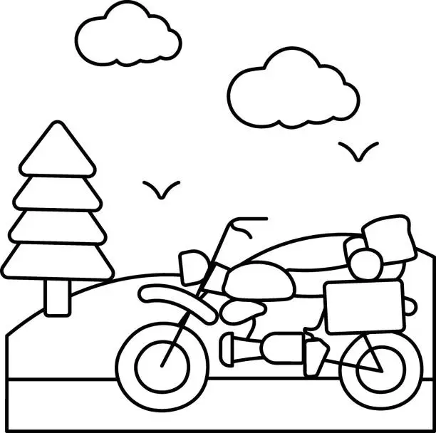 Vector illustration of Adventure touring motorcycle Concept,  Road Trip via Bike Vector Design, Wandering and Leisure Symbol, Touring and Pleasure Sign, Odyssey and Escapade Stock, Adventure tourers illustration,