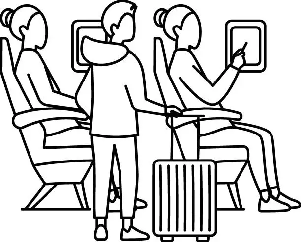 Vector illustration of Passengers on a aeroplane Concept, interior of seating area on aircraft Vector Design, Wandering and Leisure Symbol, Touring and Pleasure Sign, Odyssey and Escapade Stock illustration,