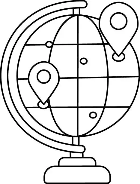 Vector illustration of Traveling around the Globe Concept, Circumnavigation Vector Design, Wandering and Leisure Symbol, Touring and Pleasure Sign, Odyssey and Escapade Stock, Locating Points on a Globe illustration,