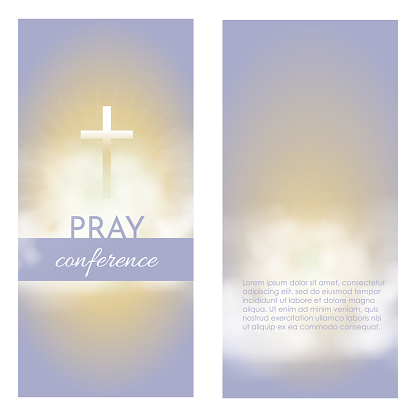 Christian religious Pray design. Church flyer. Celebrate the Risen Savior. Christian cross Church conference flyer social media post web banner.