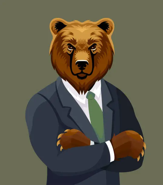 Vector illustration of A Bear in a business suit. A powerful presence in the corporate world.