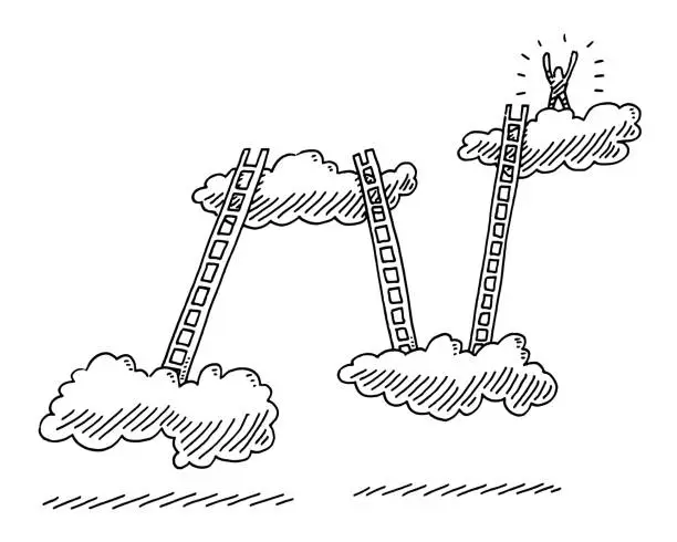 Vector illustration of Clouds Ladder Success Concept Drawing