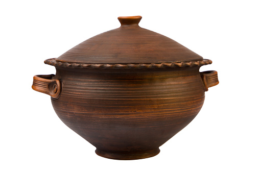 Clay pot on a white background. Clipping path included.