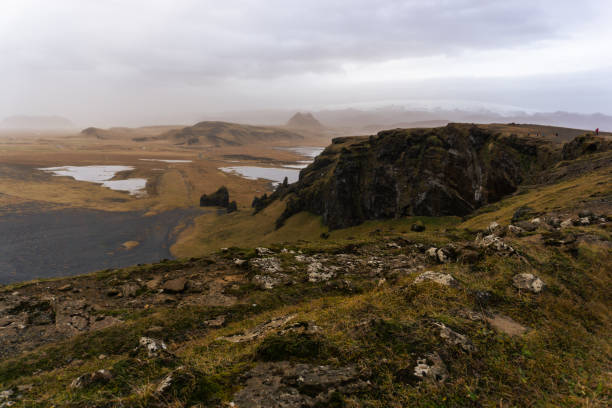 Dyrhólaey nature reserve black sand beach in Iceland stock photo