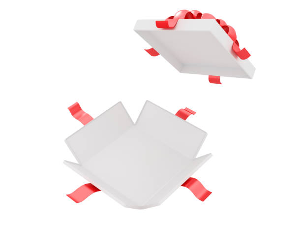 istock White empty opened gift box with red ribbon and bow isolated on the white background. Christmas and New Year's Day. Valentines day and birthday celebration . 3d rendering. 1934787905