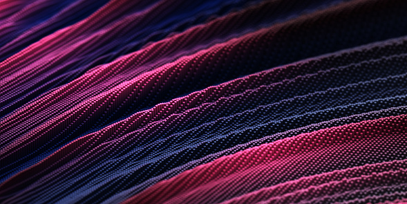 Futuristic technological wavy motion background, rippled curved flowing pattern, with square shape particulars. 3d illustration.