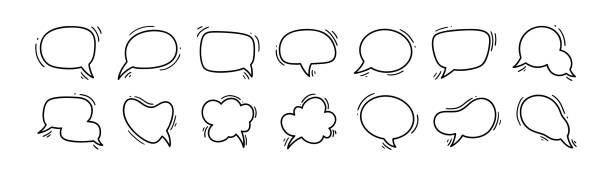 ilustrações de stock, clip art, desenhos animados e ícones de doodle blank speech bubble set. comic talk cloud and balloon icons. speak, think, chat, conversation, dialog, discussion cartoon hand drawn concept. space for text. manga style - manga style cute gossip computer icon