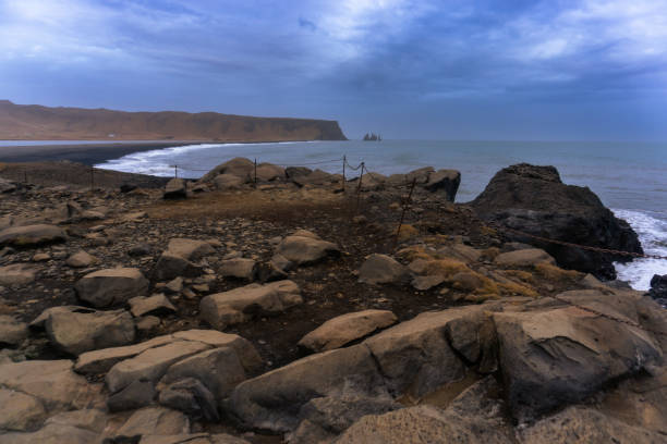 Arnardrangur black sand beach in Dyrhólaey nature reserve in Iceland stock photo