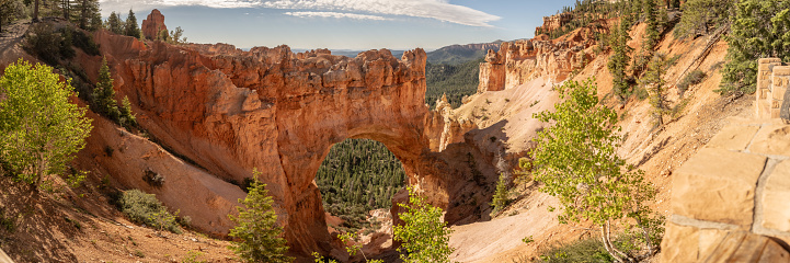 Panorama Of The Orange Rocks Of Natural Bridge In Bryce Canyon National Park
