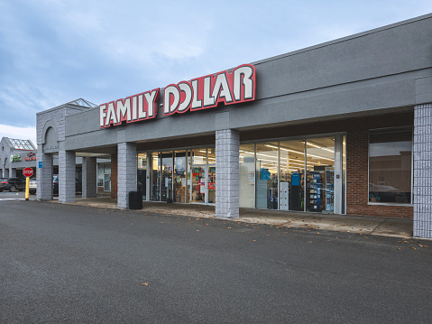 Rome, NY - Dec 17, 2023: Family Dollar storefront, it is a chain of variety stores that offers a wide range of merchandise at affordable prices. It operates as a subsidiary of Dollar Tree.
