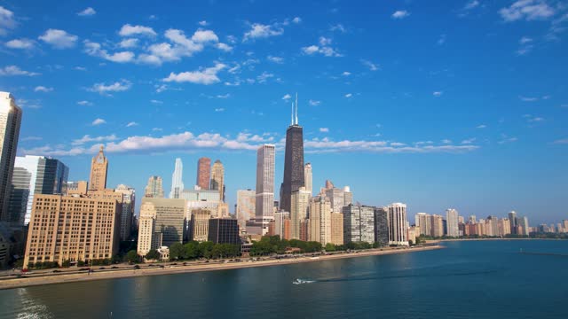 Urban Skyline Of Chicago Waterfront Drone