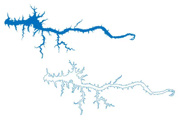 Vector illustration of Agua Vermelha Lake (Federative Republic of Brazil) map vector illustration, scribble sketch Reservoir Usina de Água Vermelha dam map