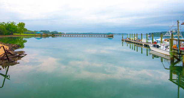 Dockside with clouds reflected in the water- Hilton Head, South Carolina