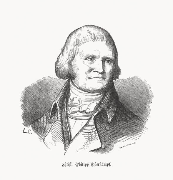christophe-philippe oberkampf (francusko-niemiecki przemysłowiec, 1738-1815), drzeworyt, opublikowany w 1869 r. - industrialist stock illustrations