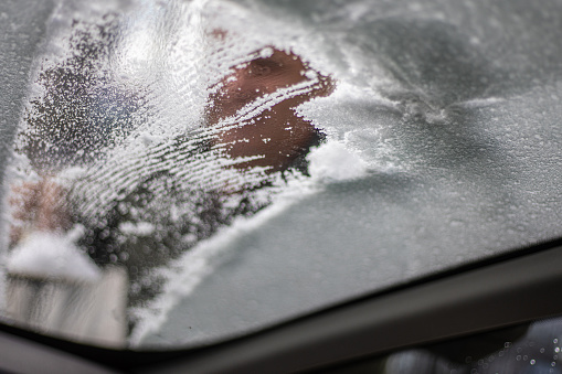 Frozen car window, winter
