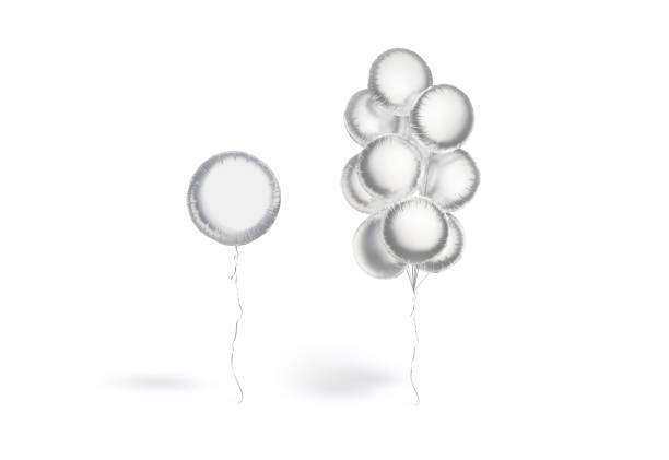 istock Blank silver round balloon single and bouquet mockup, front view 1934944987