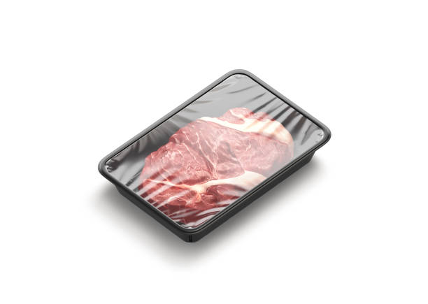 istock Blank transparent plastic tray with beef mockup, side view 1934955250