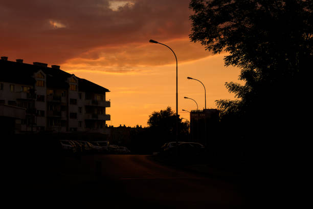 Evening sunset on the city street