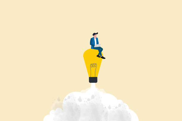 istock Businessman working on a soaring lightbulb rocket. concept of success business idea or innovation 1935014659