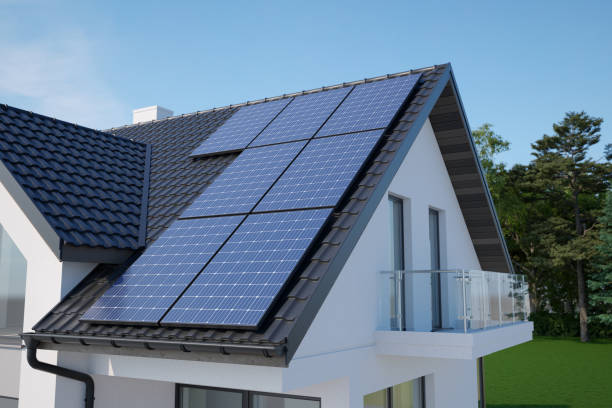 istock Solar panels on the roof, 3D illustration 1935029755