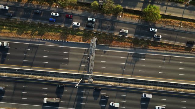 Aerial View of Highway Interchange. Cars on a overpass.