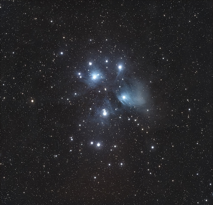 Stunning capture of the Pleiades star cluster inc the surrounding nebulosity