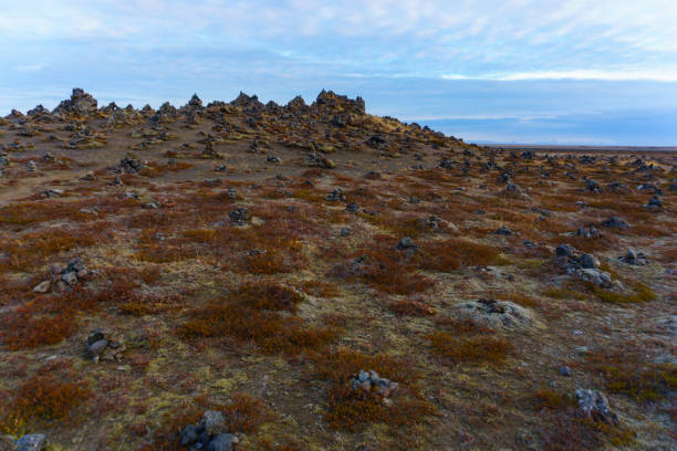 Laufskalavarda lava valley volcanic rock formation in Iceland stock photo