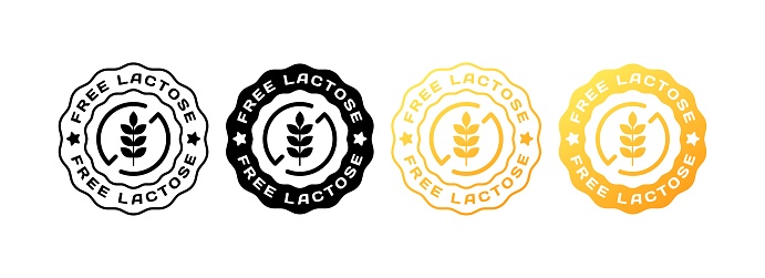 Free lactose stamps. Flat, yellow, wheat icon, free lactose signs icons. Vector icons