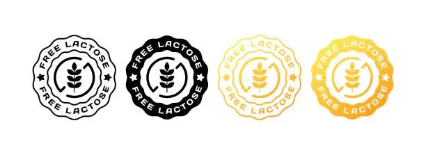 Vector illustration of Free lactose stamps. Flat, yellow, wheat icon, free lactose signs icons. Vector icons