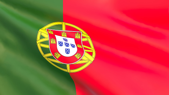 3D render - the national flag of Portugal fluttering in the wind.