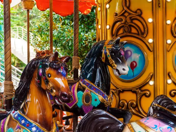 Photo of Horses on a carousel in the park